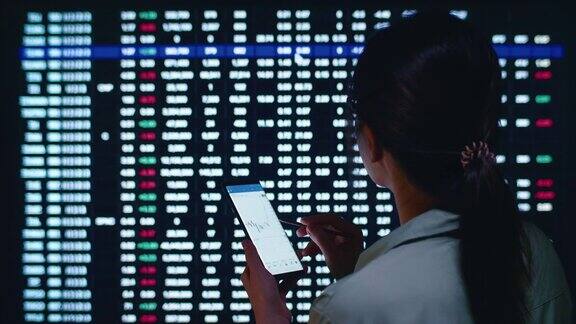 女商人分析股票市场金融屏幕智能手机