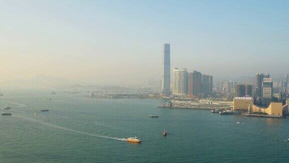 晴天香港湾九龙维多利亚港全景4k中国