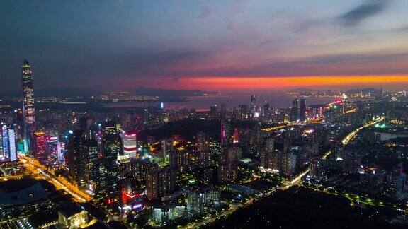 中国深圳市景日落天空市中心航拍全景4k时间间隔