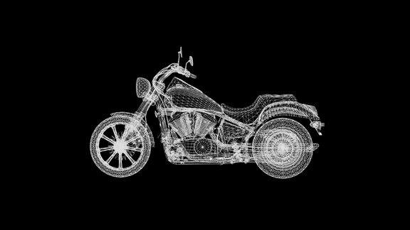 全息旋转摩托车4K动画黑白三维可循环