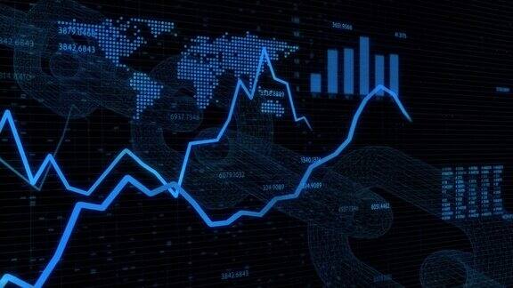 艺术3d金融业务图表与图表图形和股票数字在黑色运动背景