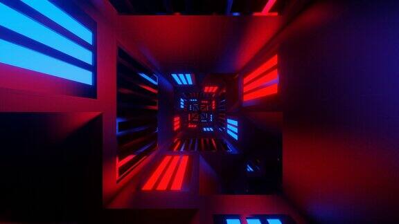 红色和蓝色发光镜像网络隧道背景VJ循环在4K