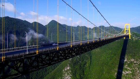 峡谷四渡河吊桥鸟瞰图中国湖北