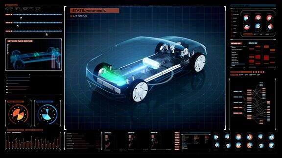 旋转电子混合动力锂离子电池回声车充电电池内视图在数字未来显示界面4kmovie.2