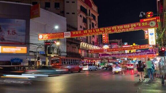 丰富多彩的唐人街与游客在曼谷泰国时间流逝视频