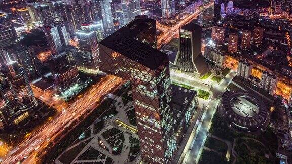 北京CBD地区夜间鸟瞰图北京中国