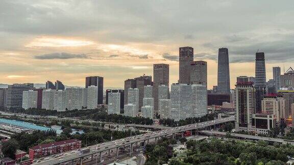 鸟瞰图北京CBD地区在日落北京中国