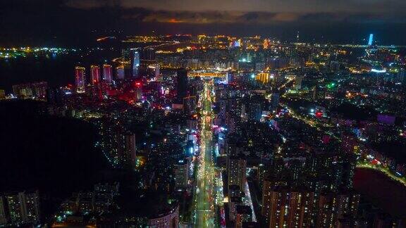 中国夜间照明珠海城市交通大道航拍全景图4k时间推移
