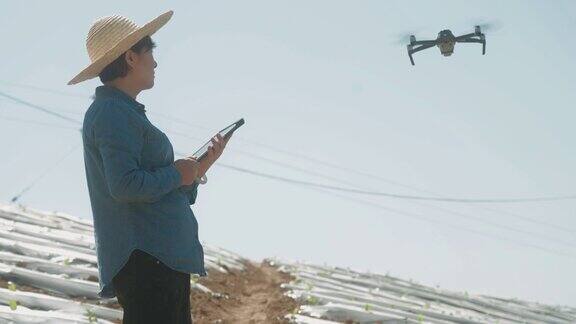 农民在农场使用无人机智能农场