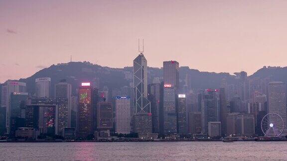 中国日落黄昏天空香港著名的海湾全景4k时间的推移