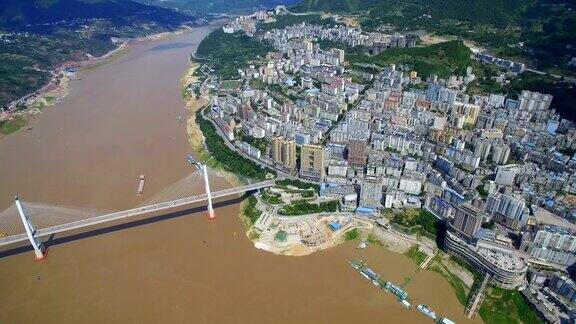 长江大桥鸟瞰图巴东湖北中国