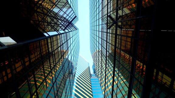 在蓝天的映衬下商业区的现代摩天大楼