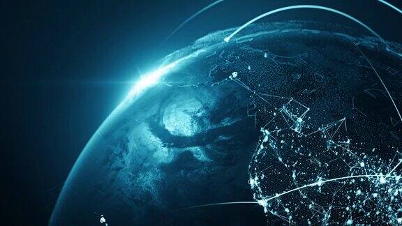 4k蓝色地球仪连接线路(近距离)-6秒后可循环-国际网络航班航线