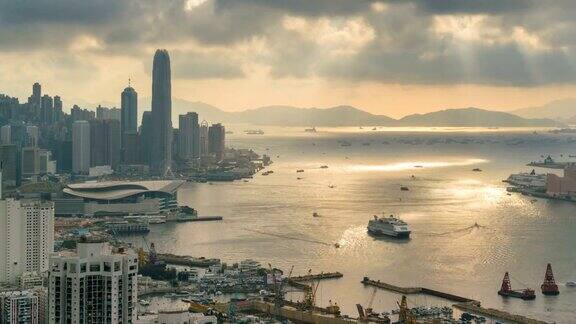 4K延时拍摄:香港维多利亚港山顶的日落