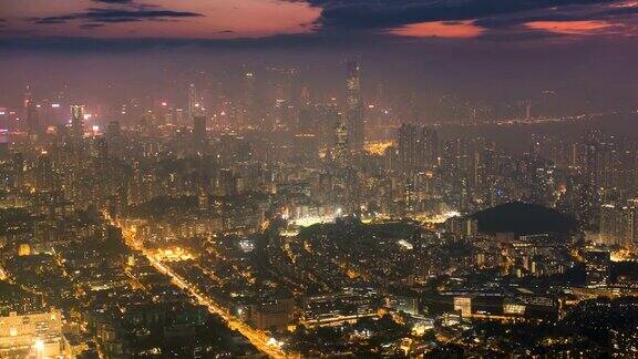 香港城市从黄昏到夜晚的时间流逝