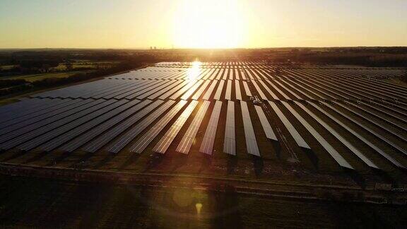 黎明时分的太阳能农场