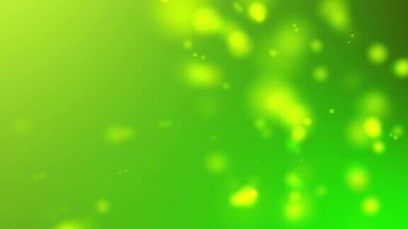 4k淡绿色光束散景漂浮在多彩的淡绿色渐变背景运动用散景视频制作的动态粒子在空中旋转的循环3d动画