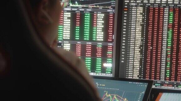 商人在监控室分析股票市场数据