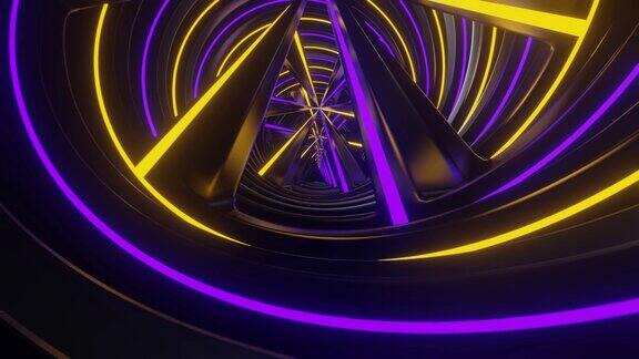 紫色和黄色霓虹灯发光螺旋通风背景VJ回路在4K