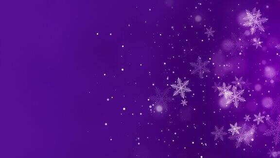 动画简单的雪花在紫色冻结的背景模糊抽象圣诞屏幕保护程序与空白空间的文字循环运动图形