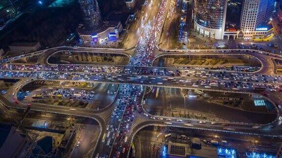 空中鸟瞰图交通堵塞的夜晚与尖峰时间交通北京中国