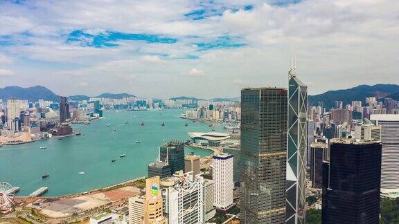 城市景观市中心交通海港空中时间推移全景4k香港