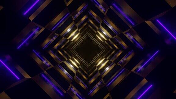 金色和紫色霓虹灯辉光象棋类型隧道背景VJ循环在4K