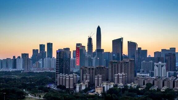 深圳市区从日落到夜晚4K时间流逝缩小