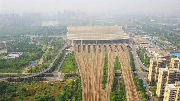晴天武汉著名火车站铁路航拍全景4k中国