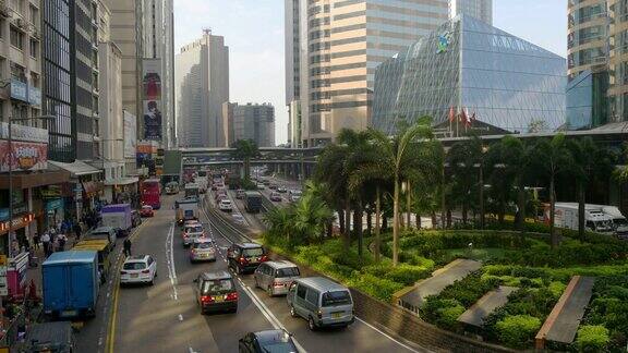 晴天时间香港市中心交通街道全景4k中国