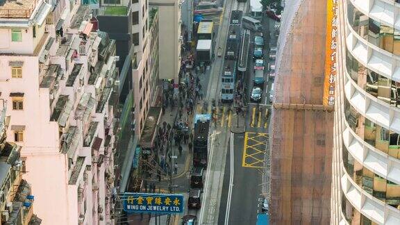中国日落光香港城市交通街道屋顶下全景4k时间推移