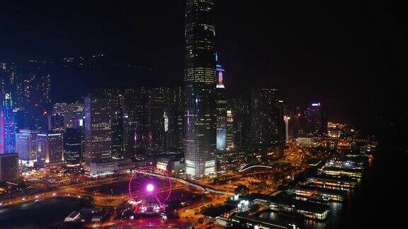 夜景照亮了香港市区著名的巨型空中全景4k
