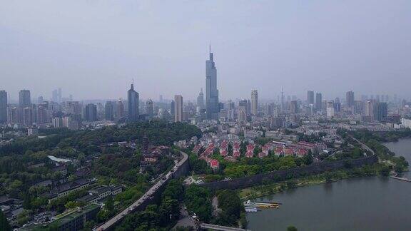 航拍中国南京中心商务区建筑景观