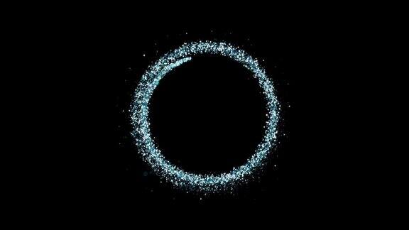 蓝色闪光圆周围闪烁粒子的运动三维动画