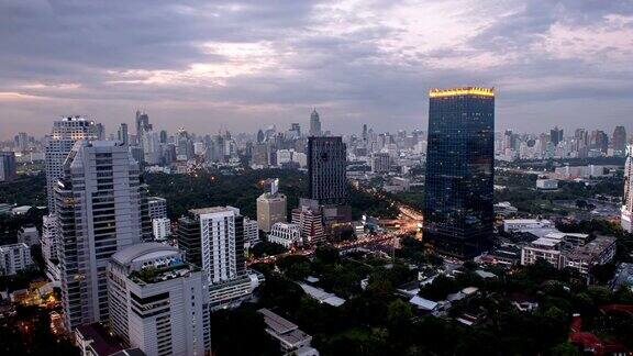 曼谷中央商务区白天黑夜的时光流逝