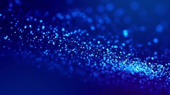 神奇的蓝色发光粒子在粘性液体中流动闪闪发光科幻小说4k3d科幻背景闪烁粒子景深和散景光磨作为alpha通道22