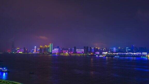 夜光武汉城市景观河滨巨厦建设湾全景4k时间流逝中国