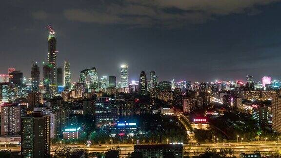 高角度观看北京市中心夜晚北京中国