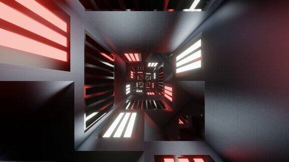 白色和淡红色发光镜像网络隧道背景VJ环路在4K