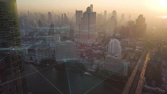 4K分辨率大数据连接通信网络智慧城市物联网泰国曼谷的城市