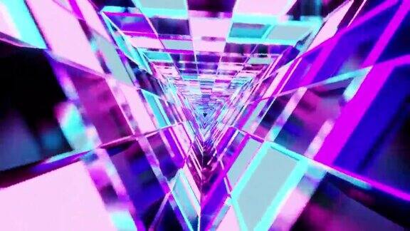 未来科幻三角形旋转紫色和粉红色的VJ环隧道