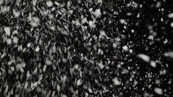 暴风雨的天气下雪大的雪花与风孤立在黑色的背景真实的镜头光晕很容易使用混合叠加模式
