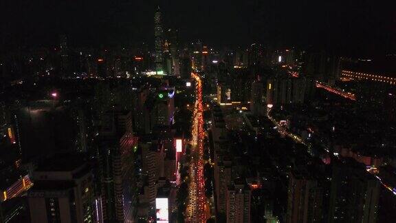 中国夜景时间照亮深圳市景交通道路航拍全景4k