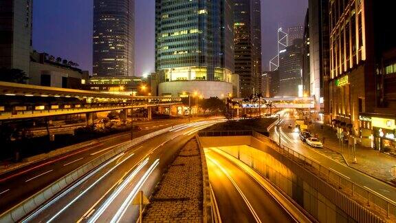 D2NPR香港夜景中区快速的交通和摩天大楼