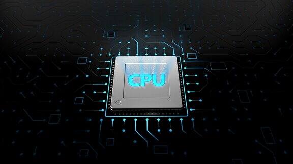 黑色电路板上的3d渲染CPU芯片
