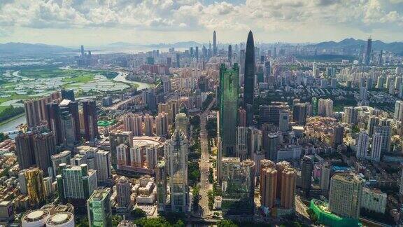 中国深圳城市景观晴天空中全景4k时间推移