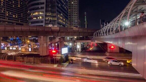 时间流逝曼谷市中心的夜光城市景观