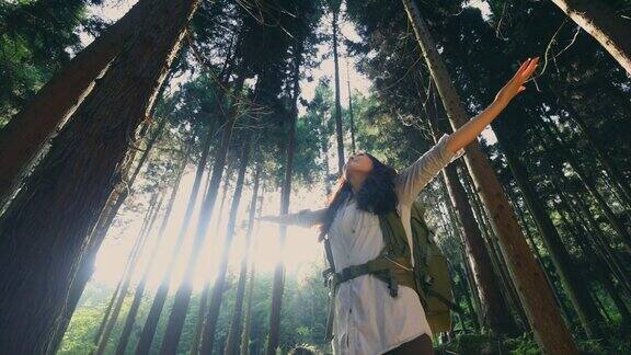 女性在森林中感受自由
