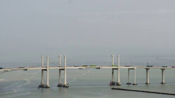 澳门城市景观晴天交通大桥全景时间流逝4k中国