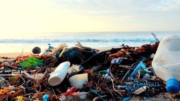 4K移动摄影:被塑料瓶污染的海滩